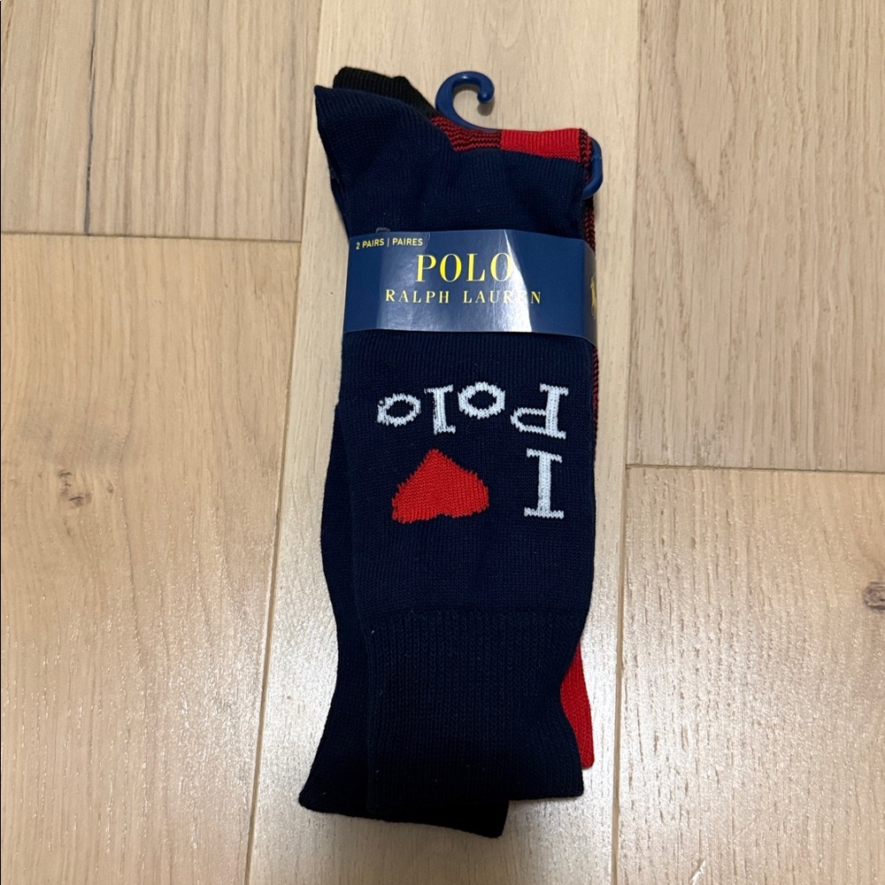 Polo by Ralph Lauren Navy Socks with Red Heart and White Logo - 2 Pack